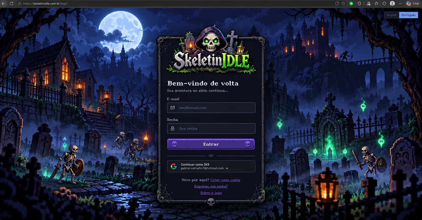 Tela de entrada ao jogo com o cemitério pixel art