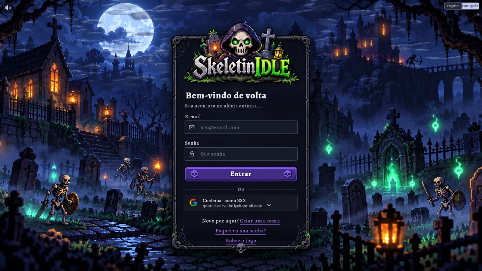 Tela de entrada no cemitério, com o logo Skeletin IDLE.